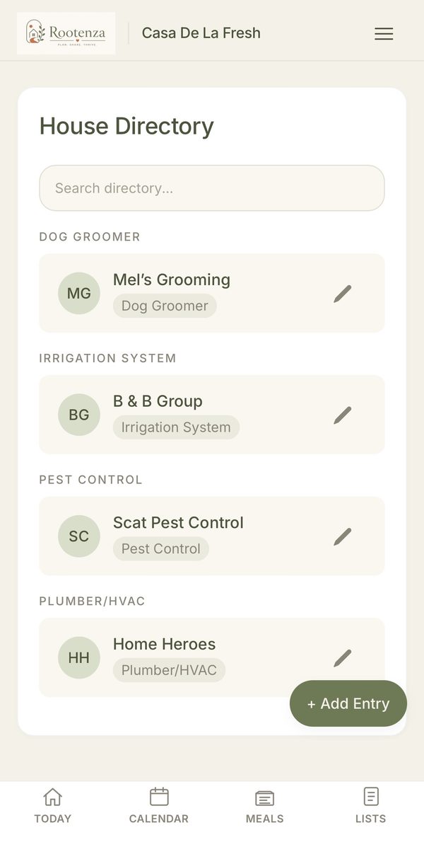 The household directory of shared contacts